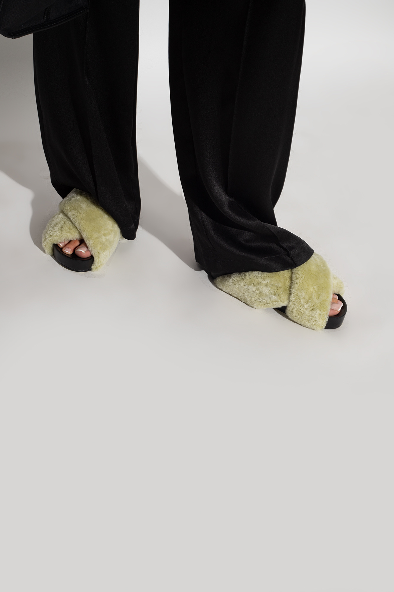 Jil Sander Shearling Cross-over Sandals In Nude