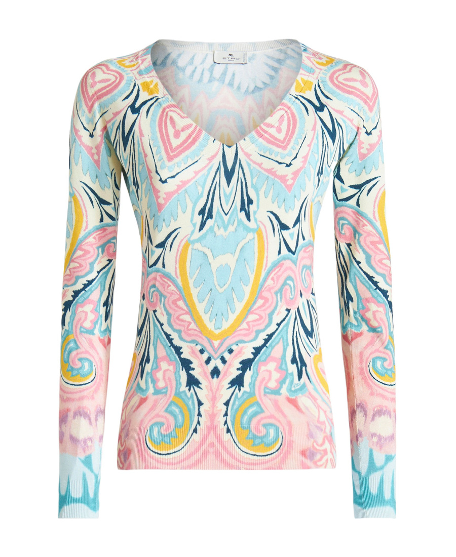 Etro Abstract-print Knit V-neck Top In White