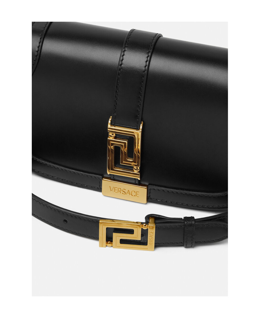 Versace Mini Greca Goddess Leather Shoulder Bag In Black