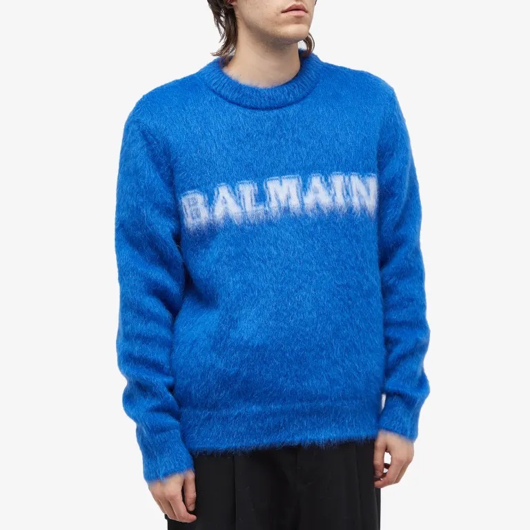 Balmain Maglione In Misto Lana Blu Elettrico Uomo In Blue