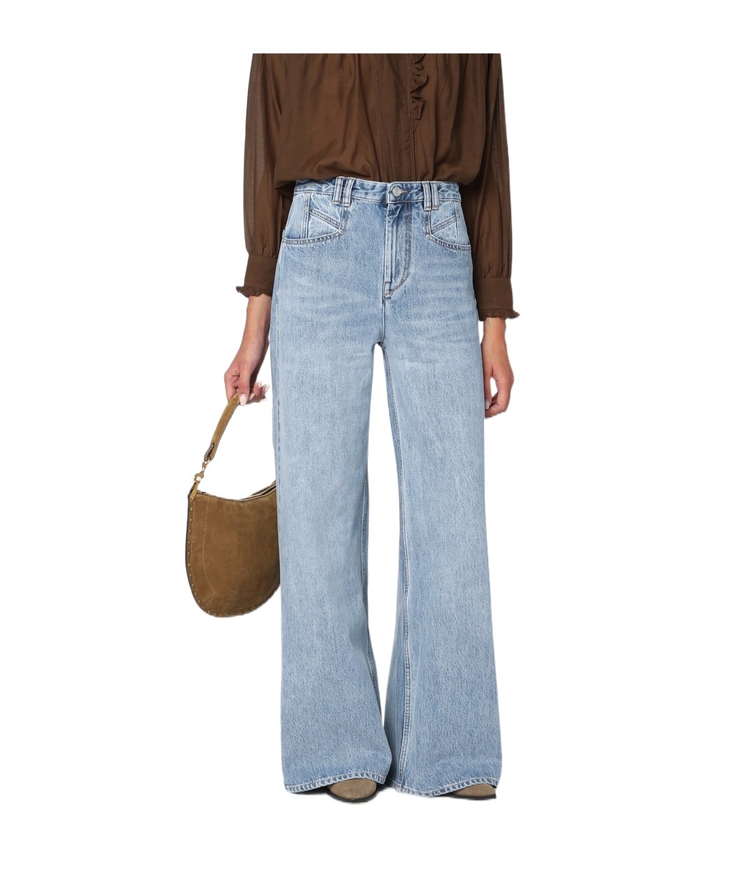 Isabel Marant High-waisted Wide Leg Jeans In Fluid Cotton Denim In Blue