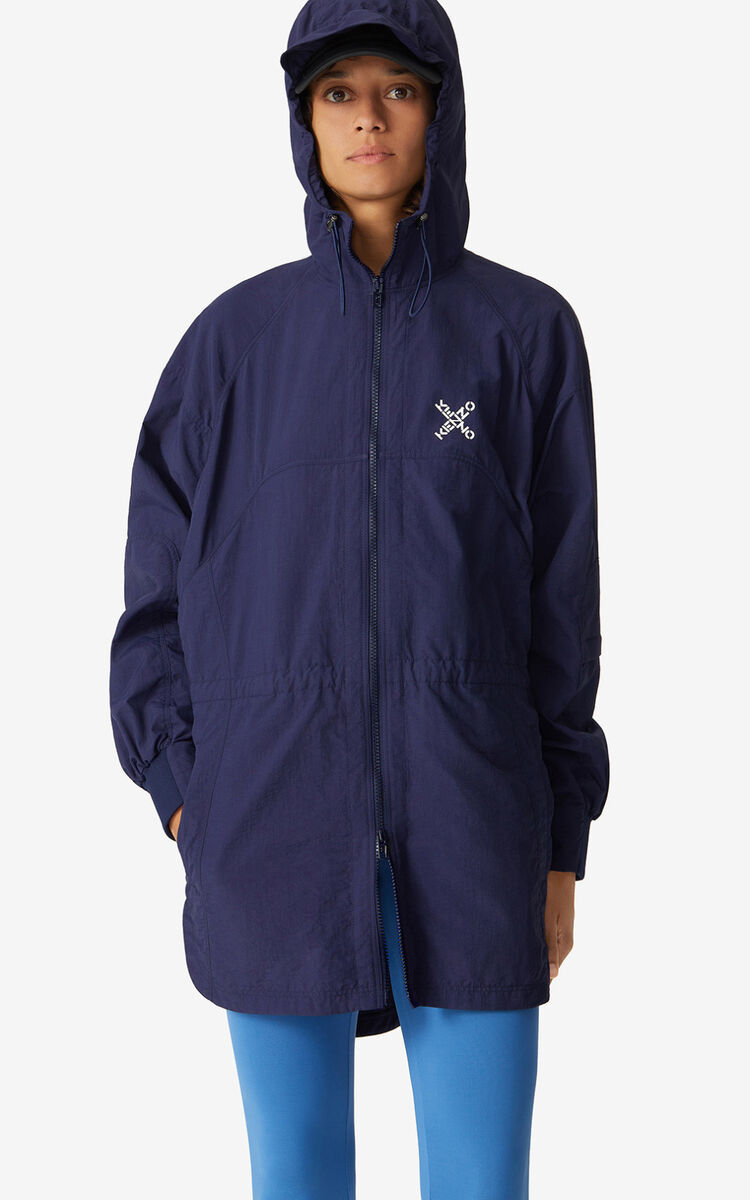 Kenzo Logo-print Hooded Raincoat In Black