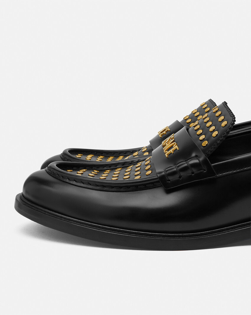 Versace Stud-embellished Loafers In Black