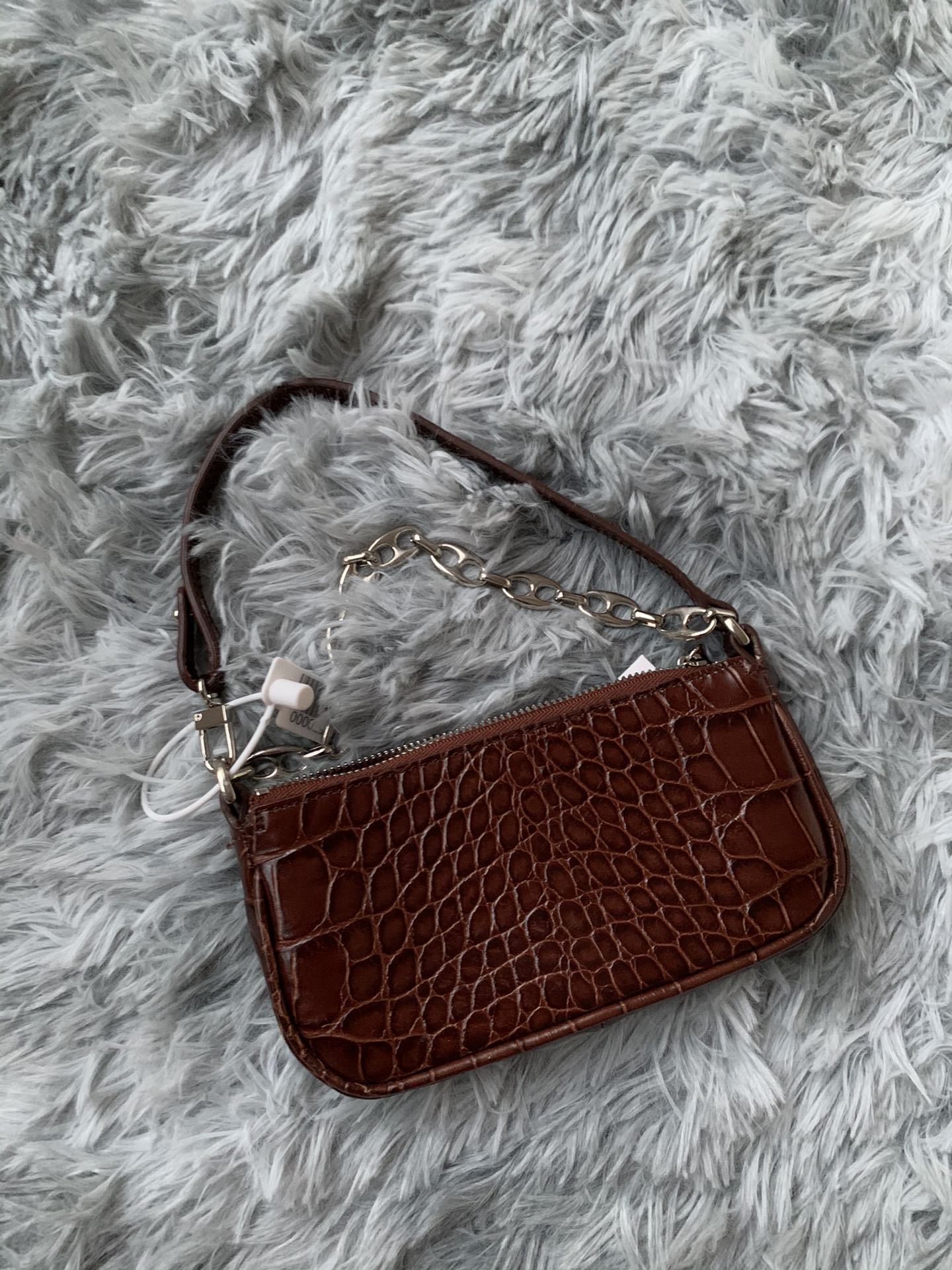 By Far Embossed Zipper Shoulder Bag In Brown