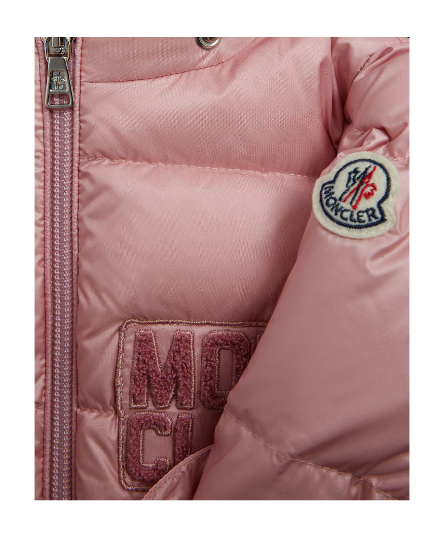 Moncler Abbaye Logo-embroidered Down Jacket In Pink