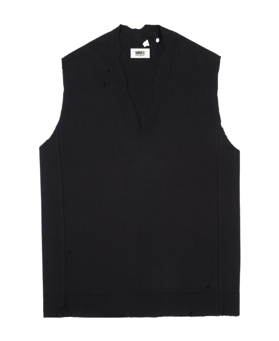 Mm6 Maison Margiela Oversized V-neck Virgin-wool Vest In Black