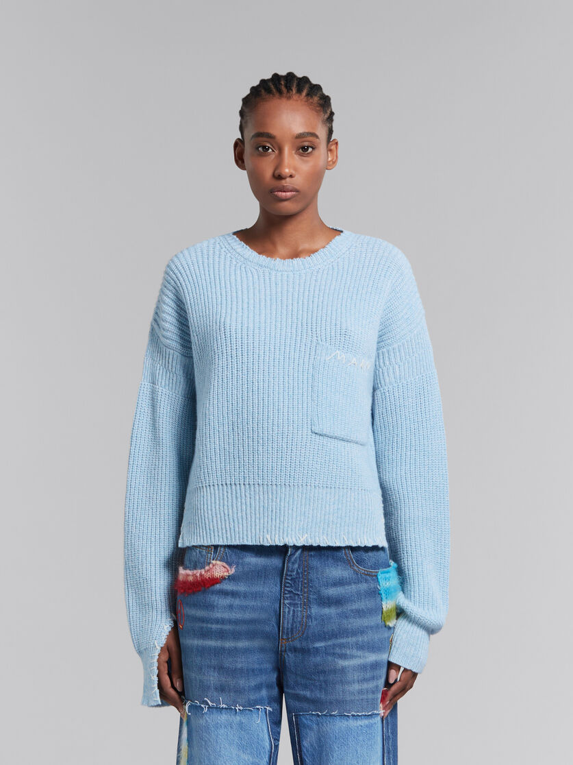 Marni Logo-embroidered Virgin Wool Jumper In Blue