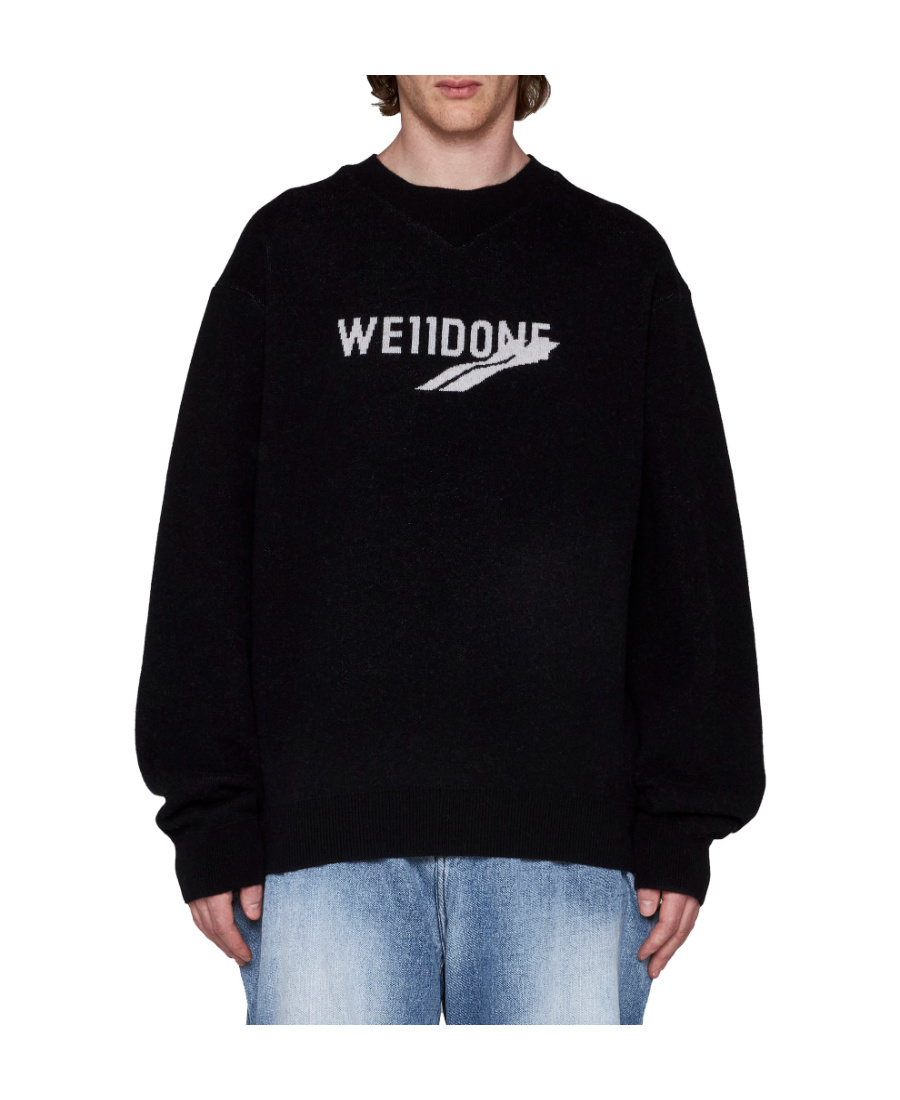 We11 Done Intarsia-knit Logo Jumper In Black