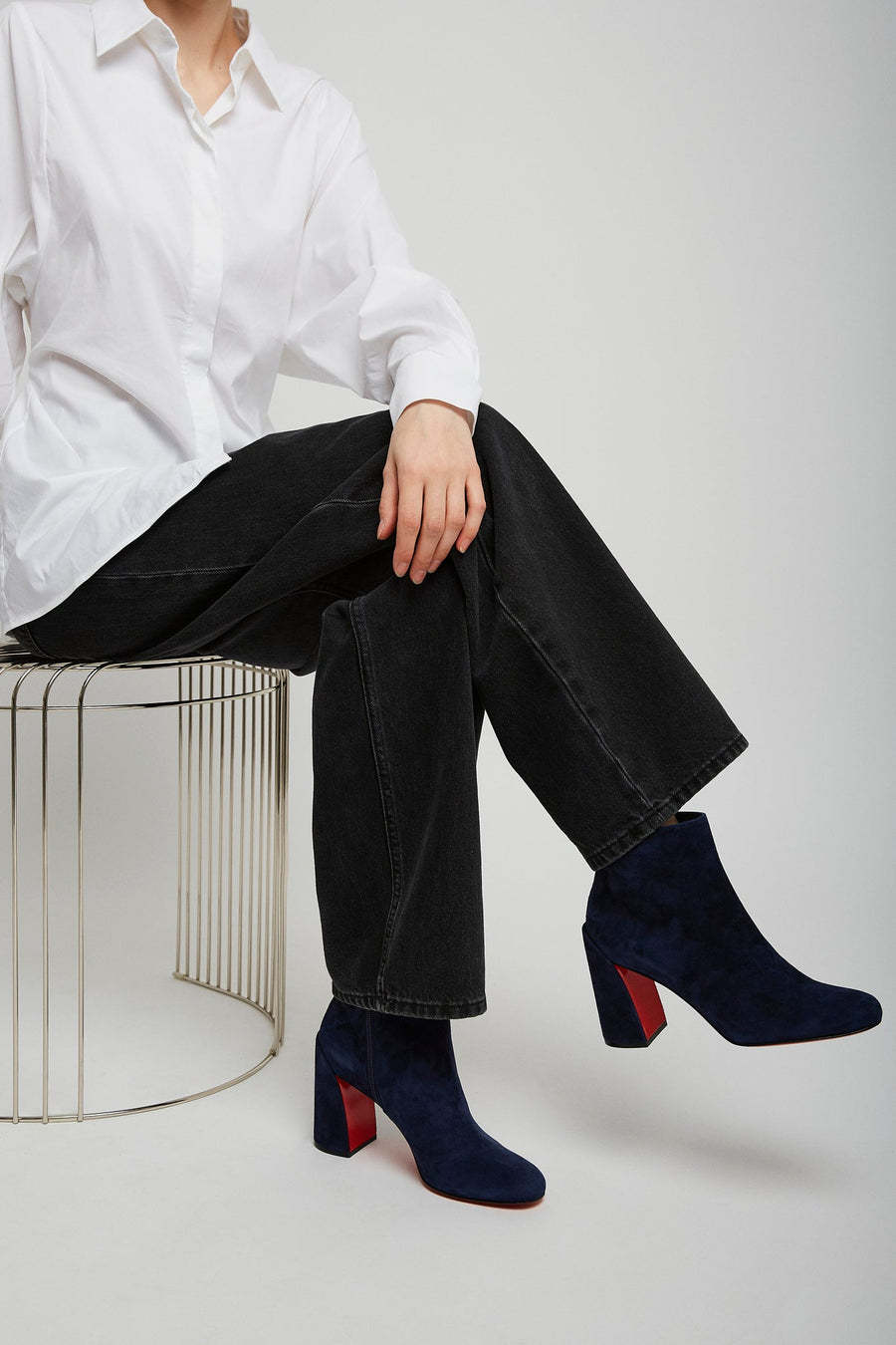Christian Louboutin 100mm Turela Block-heel Suede Boots In Blue