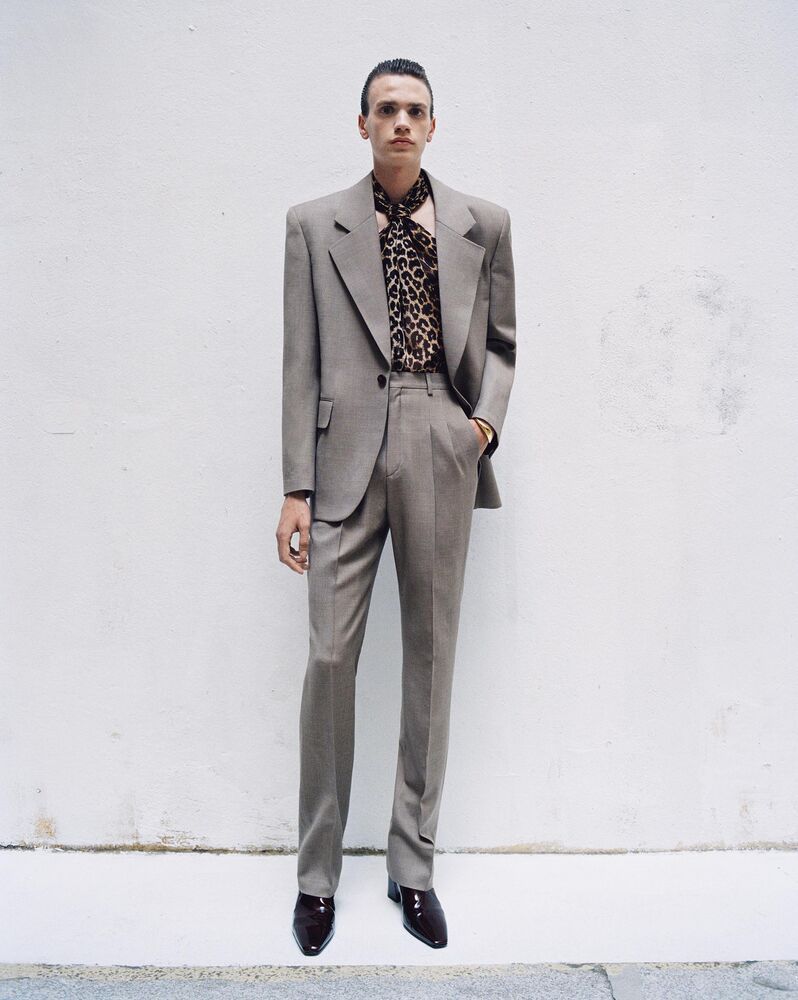 Saint Laurent Grain De Poudre Trailored Trousers In Gray