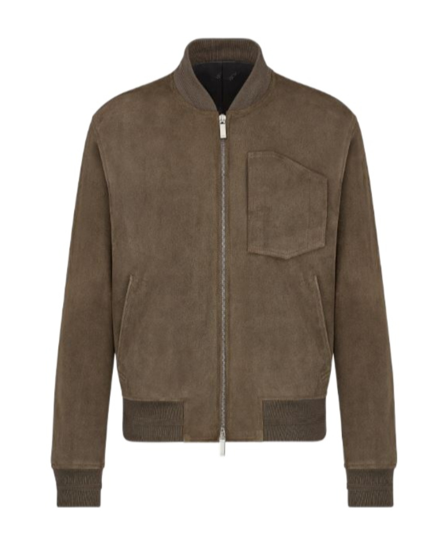 Dior Logo Leather Jacket In Brown