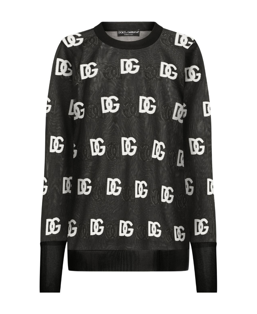 Dolce & Gabbana Logo-print Sheer Long-sleeved T-shirt In Black