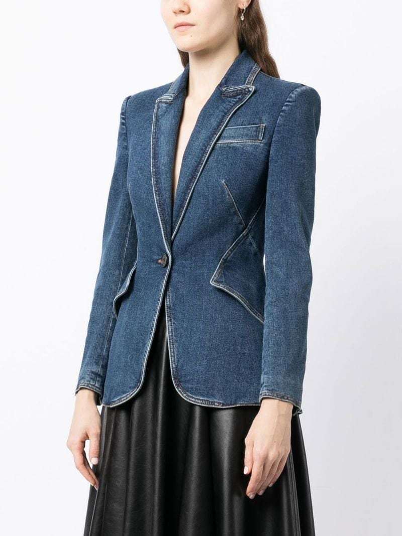 Shop Alexander Mcqueen One Butt Denim Blazer In Blue