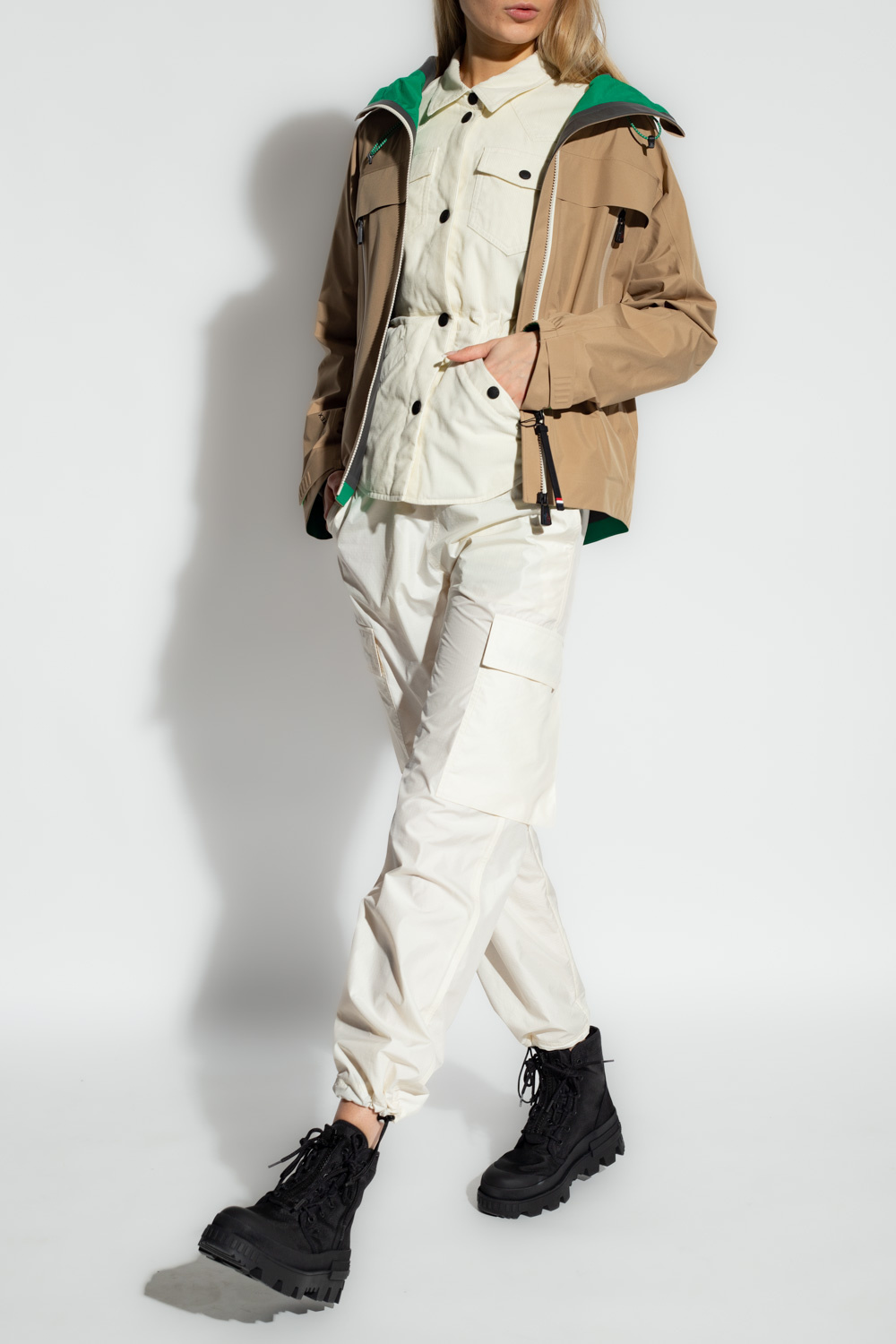Moncler Single-breasted Hooded Coat In Brown