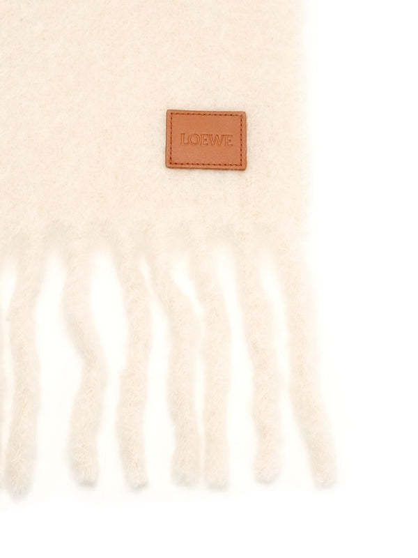 Loewe Logo Patch Fringed Scarf In Nude