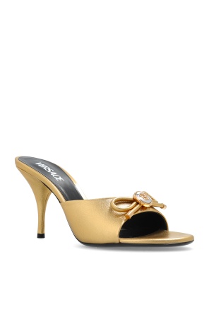Versace Open Toe High Heel Sandals In Gold