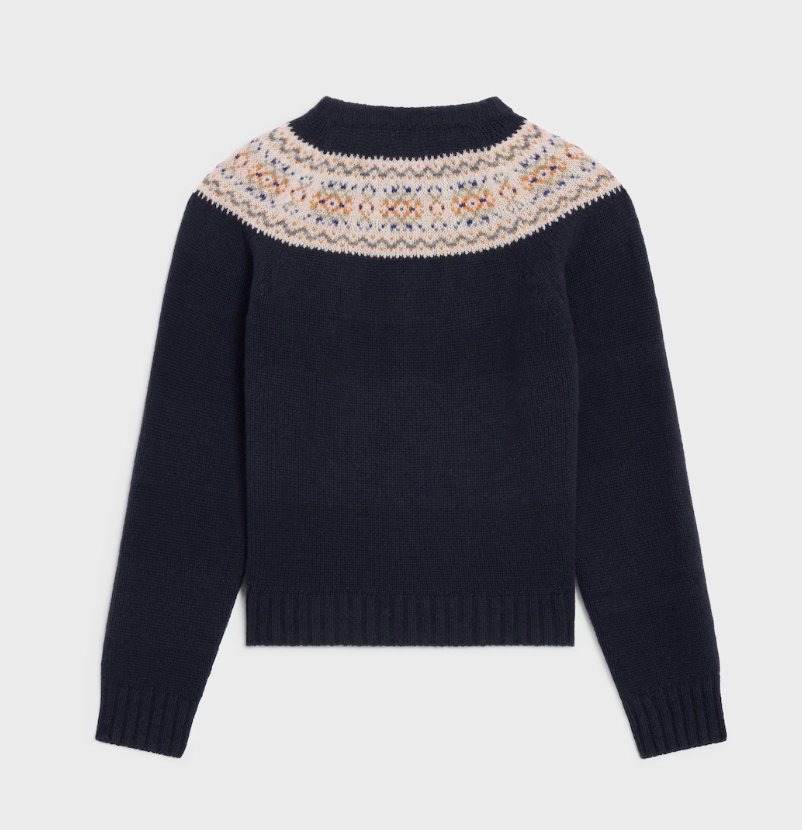 Celine Crewneck Sweater In Triomphe Fair Isle Wool In Blue