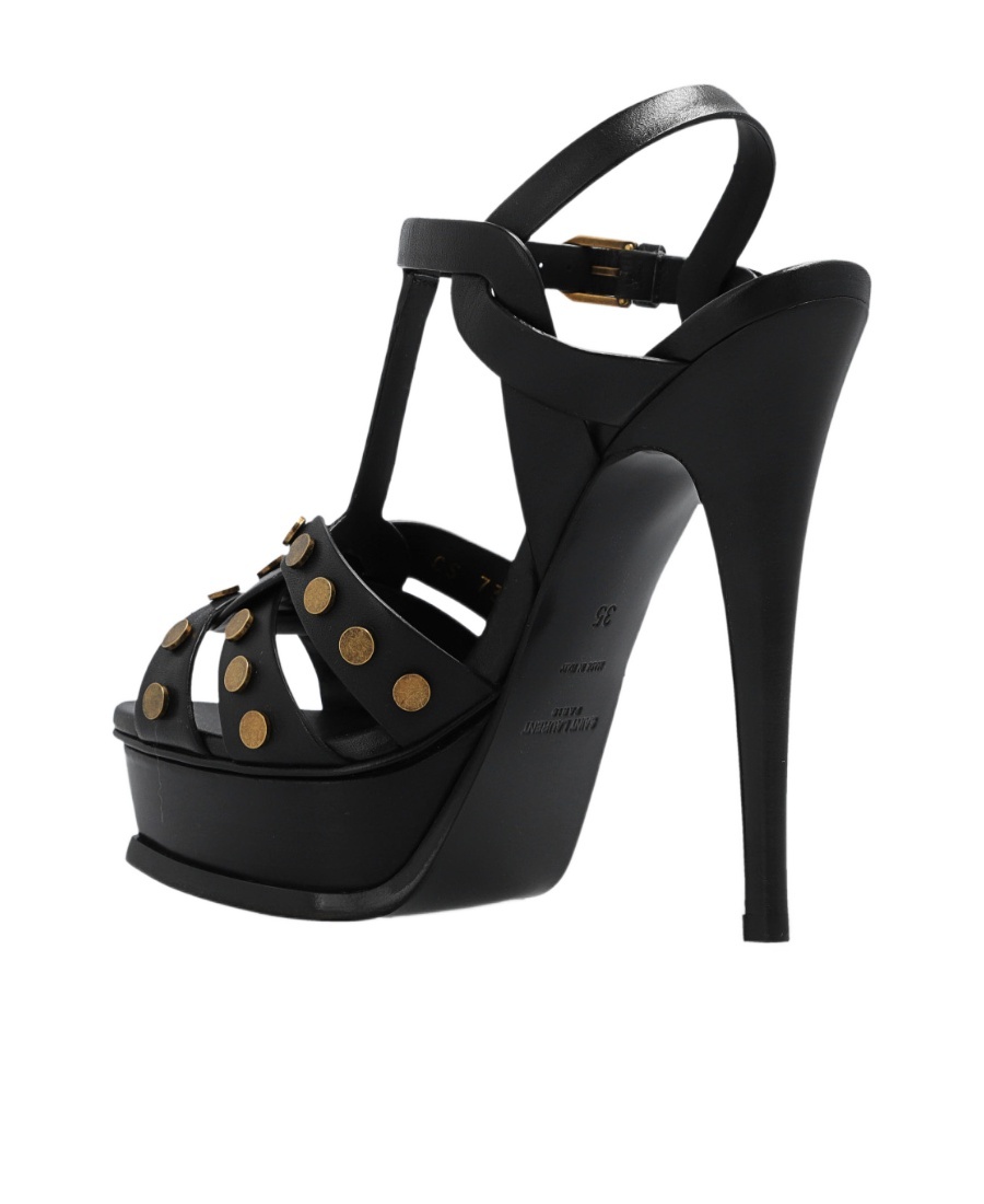 Saint Laurent Black Tribute Sandals With Studs And Platform For Women In Black