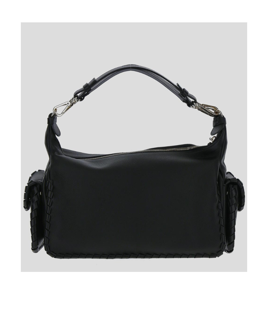 Chloé Textured Leather Nahir Shoulder Bag With Gold Metal Trim In Black