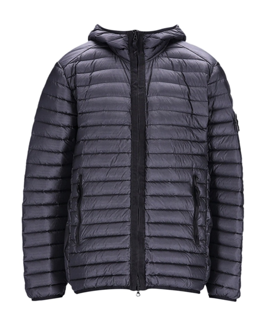 Stone Island Compass-patch Hooded Padded Jacket In Blue