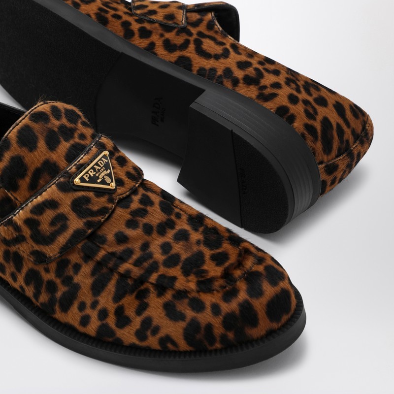 Prada Pony-effect Leather Leopard Moccasin In Black