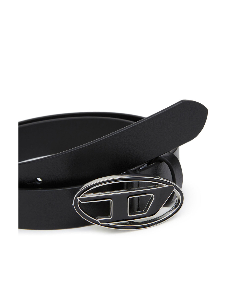 Diesel Leather Belt With Enamelled Buckle In Black