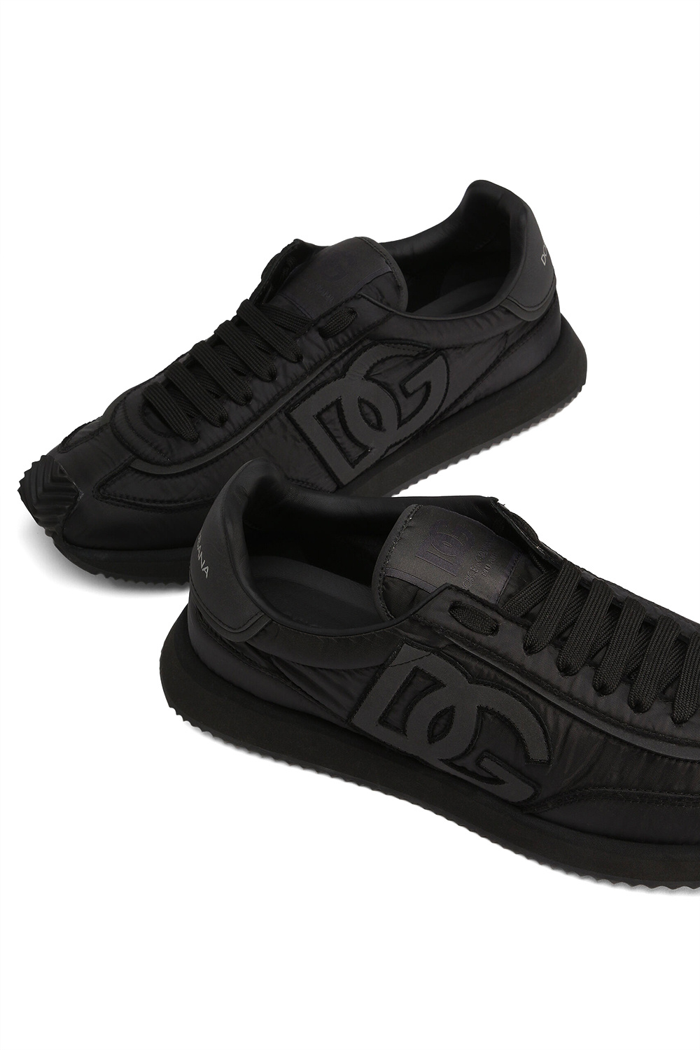 Dolce & Gabbana Low-top Nylon Sneakers With Leather Inserts In Brown