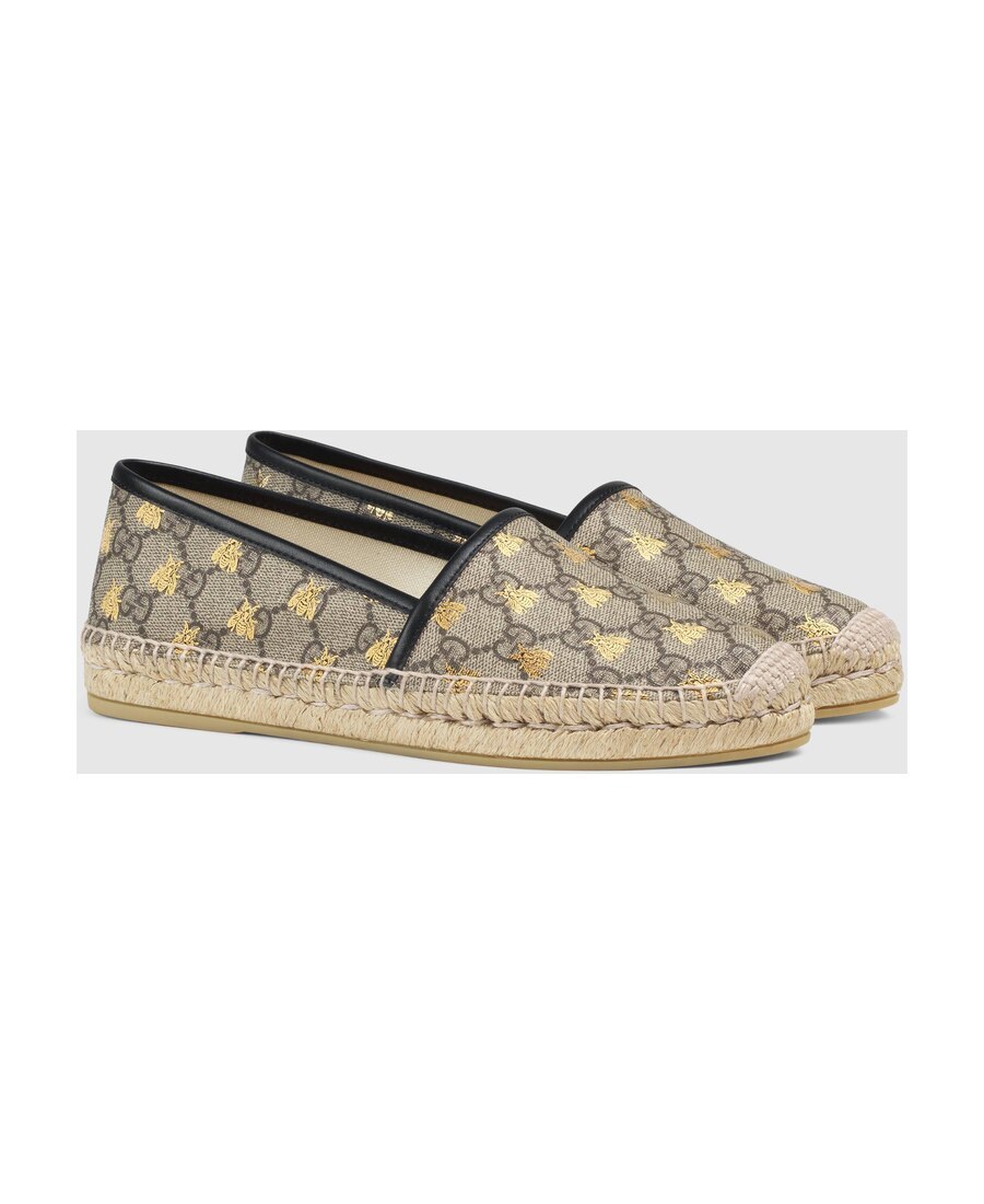 Gucci Gg Supreme Bees Espadrille In Black