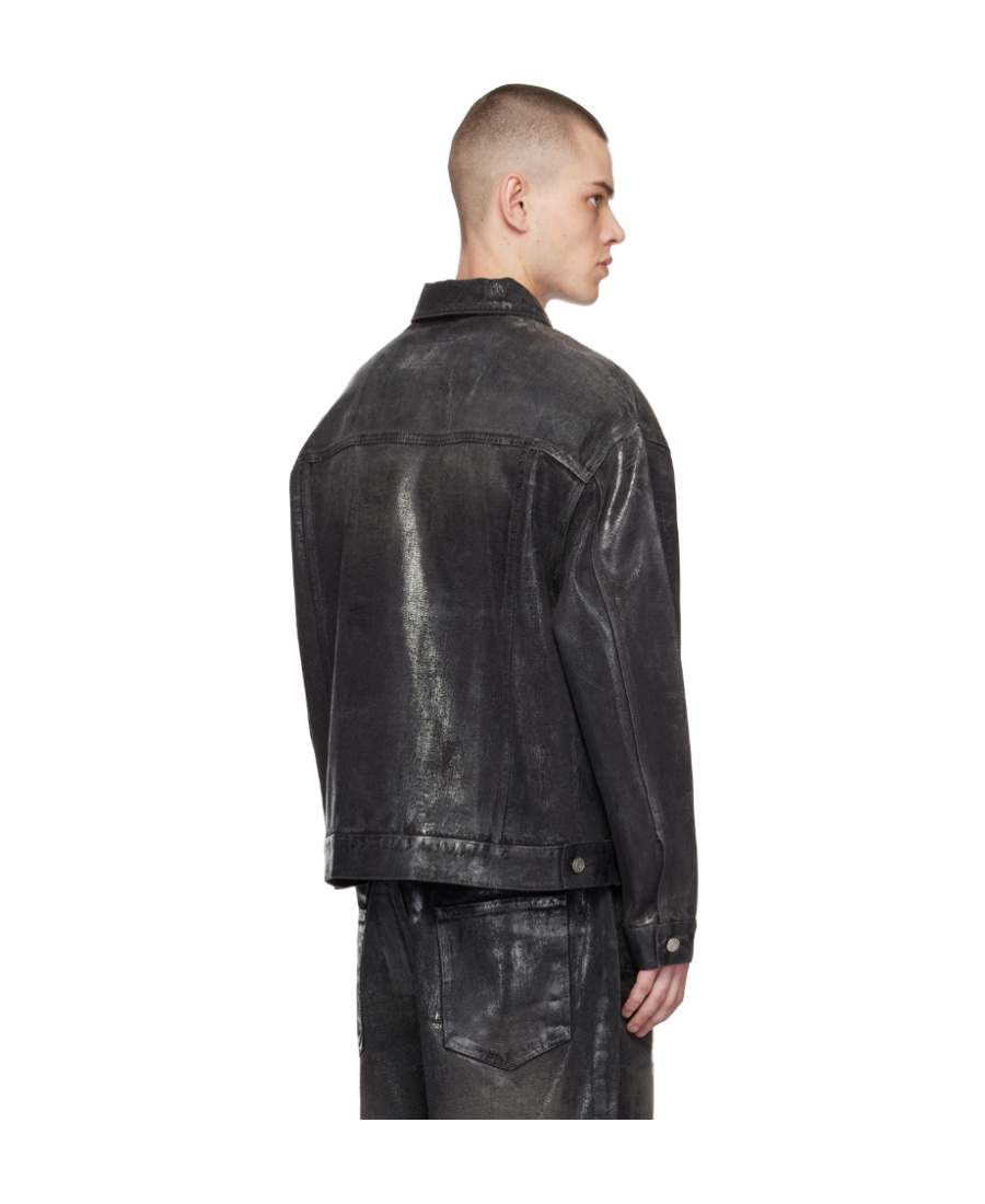 We11 Done Black Foil Coated Trucker Denim Jacket In Black
