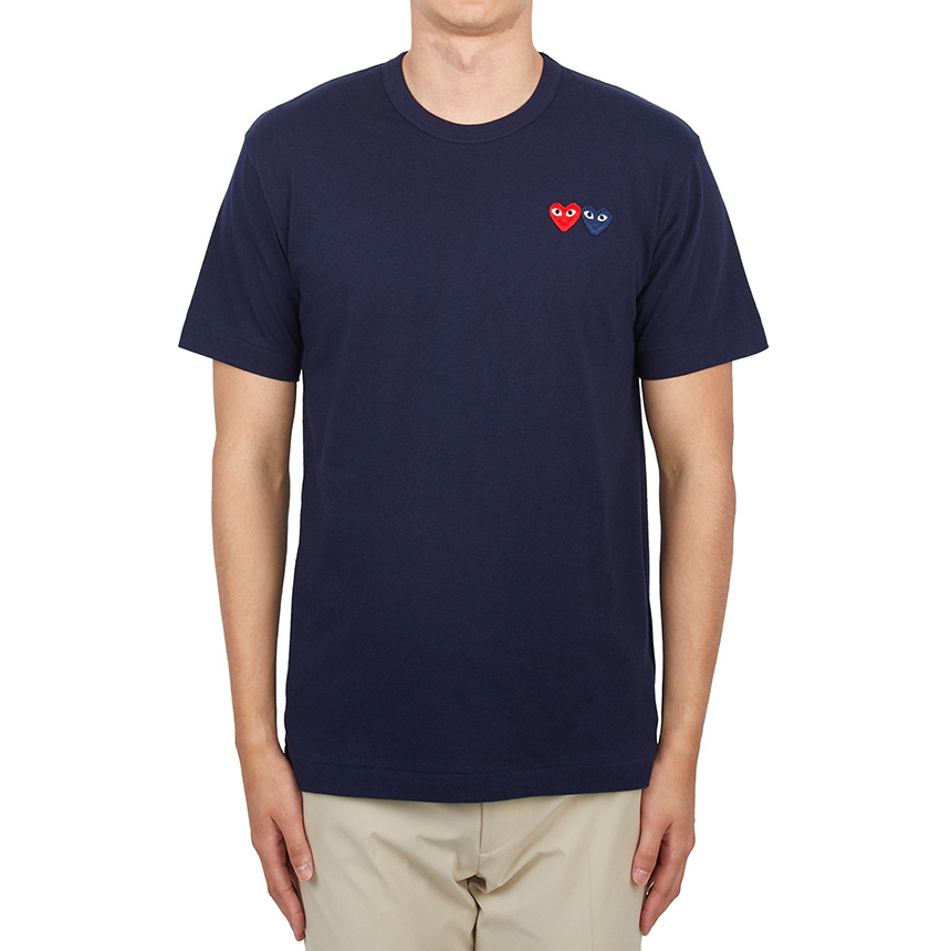 Comme Des Garçons Play Double Heart Patch Cotton Jersey T-shirt In Blue