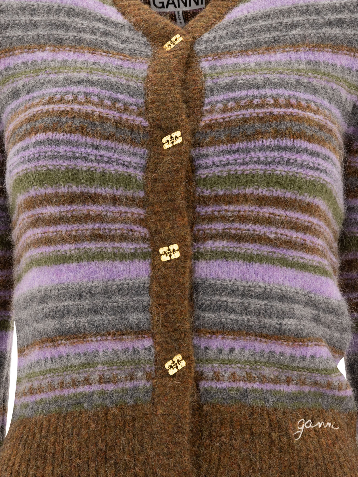 Ganni Embroidered Stretch Alpaca Blend Cardigan In Brown