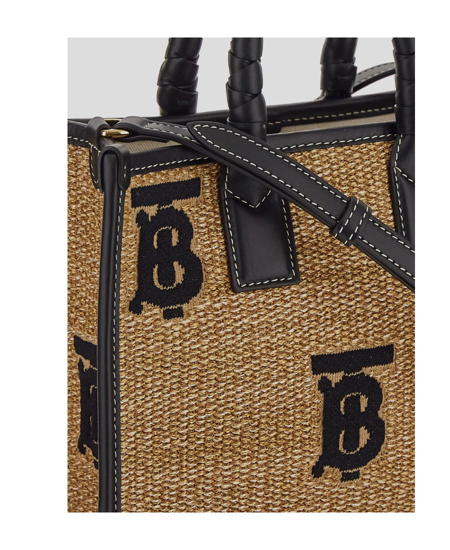 Burberry Mini Freya Woven Tote Bag In Black