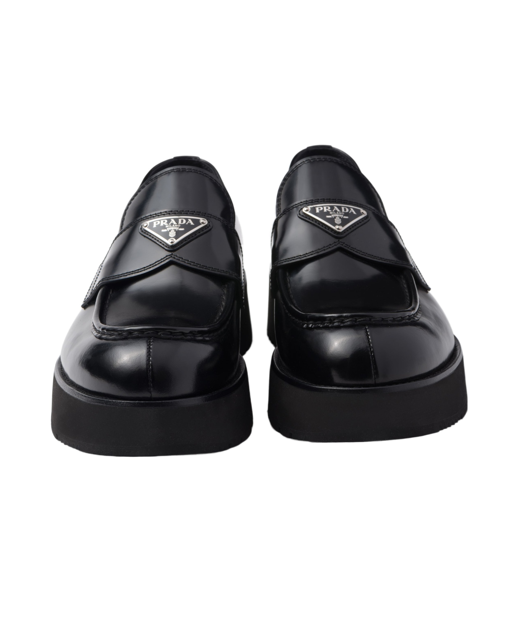 Prada Men Mocassini Platform In Pelle Spazzolata In Black