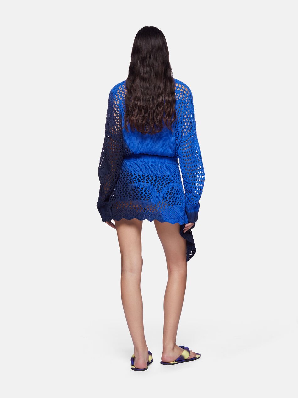 Attico The  Draped Open-knit Mini Skirt In Blue