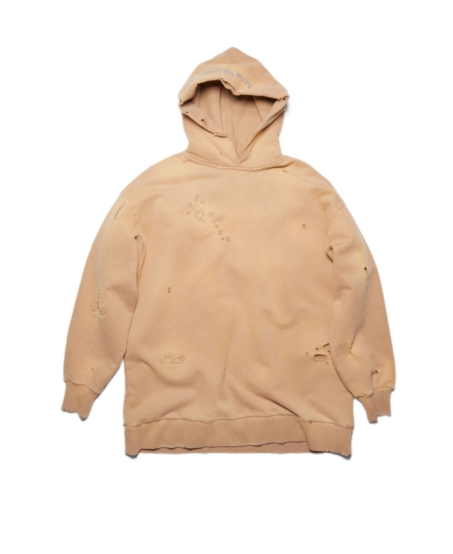 Acne Studios Ripped Cotton Hoodie In Nude