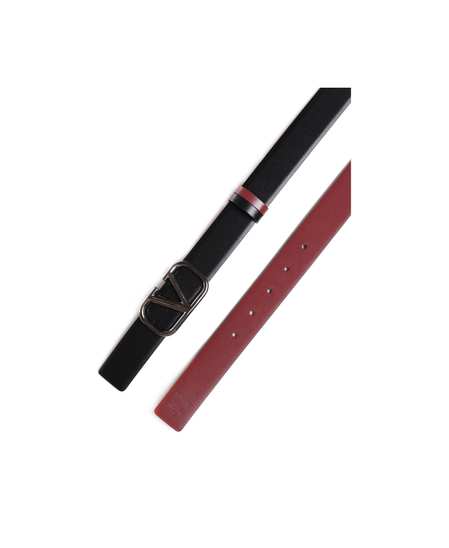 Valentino V-logo Reversible Leather Belt In Black