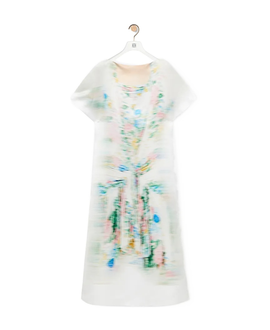 Loewe Attern-printed Short-sleeved Silk Dress In White