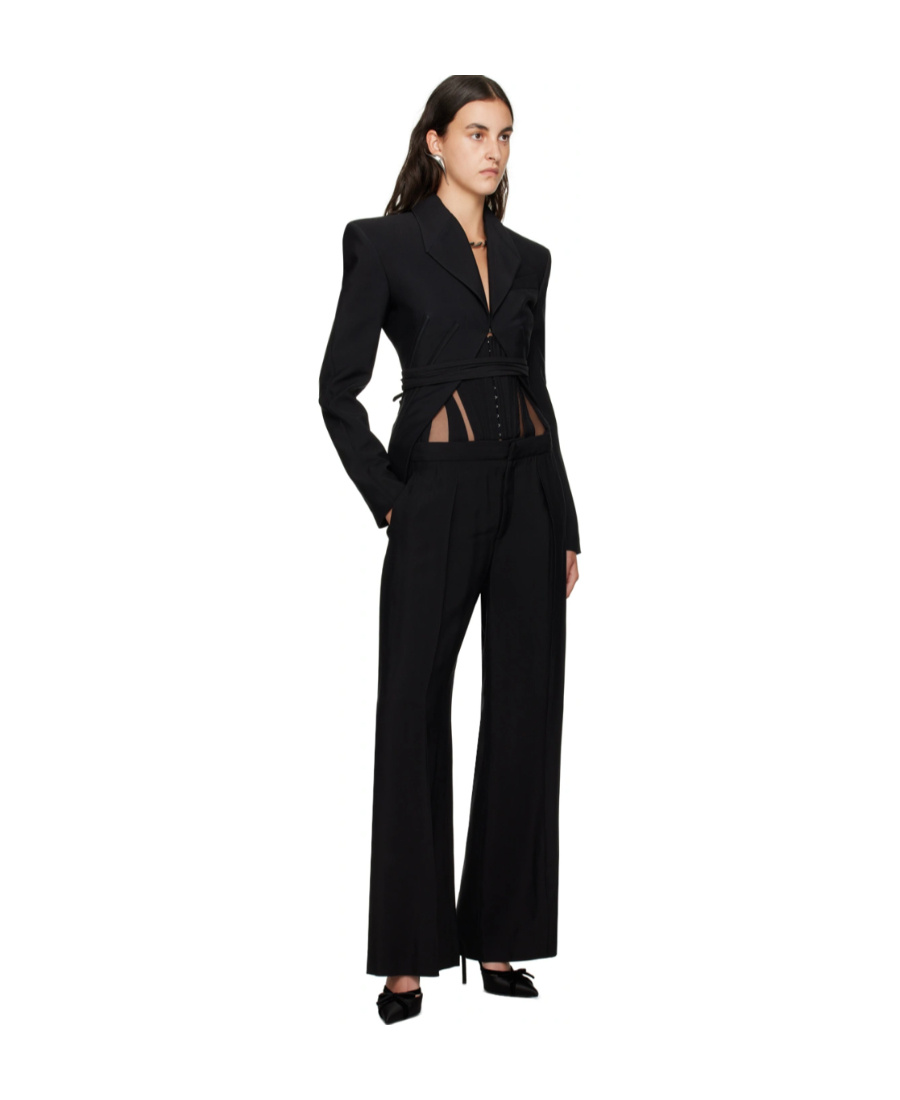 Mugler Tie-fastening Split Blazer In Black