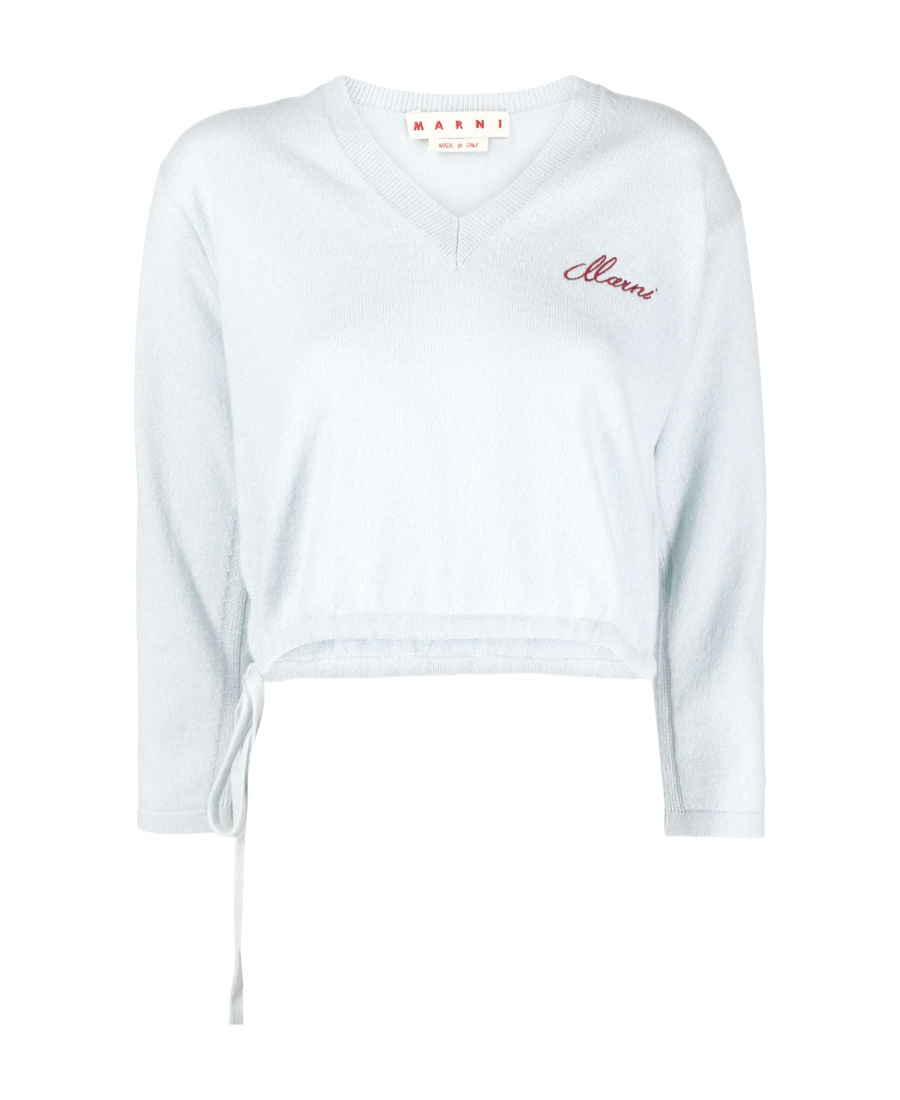 Marni Logo-embroidered Cashmere Cropped Jumper In White