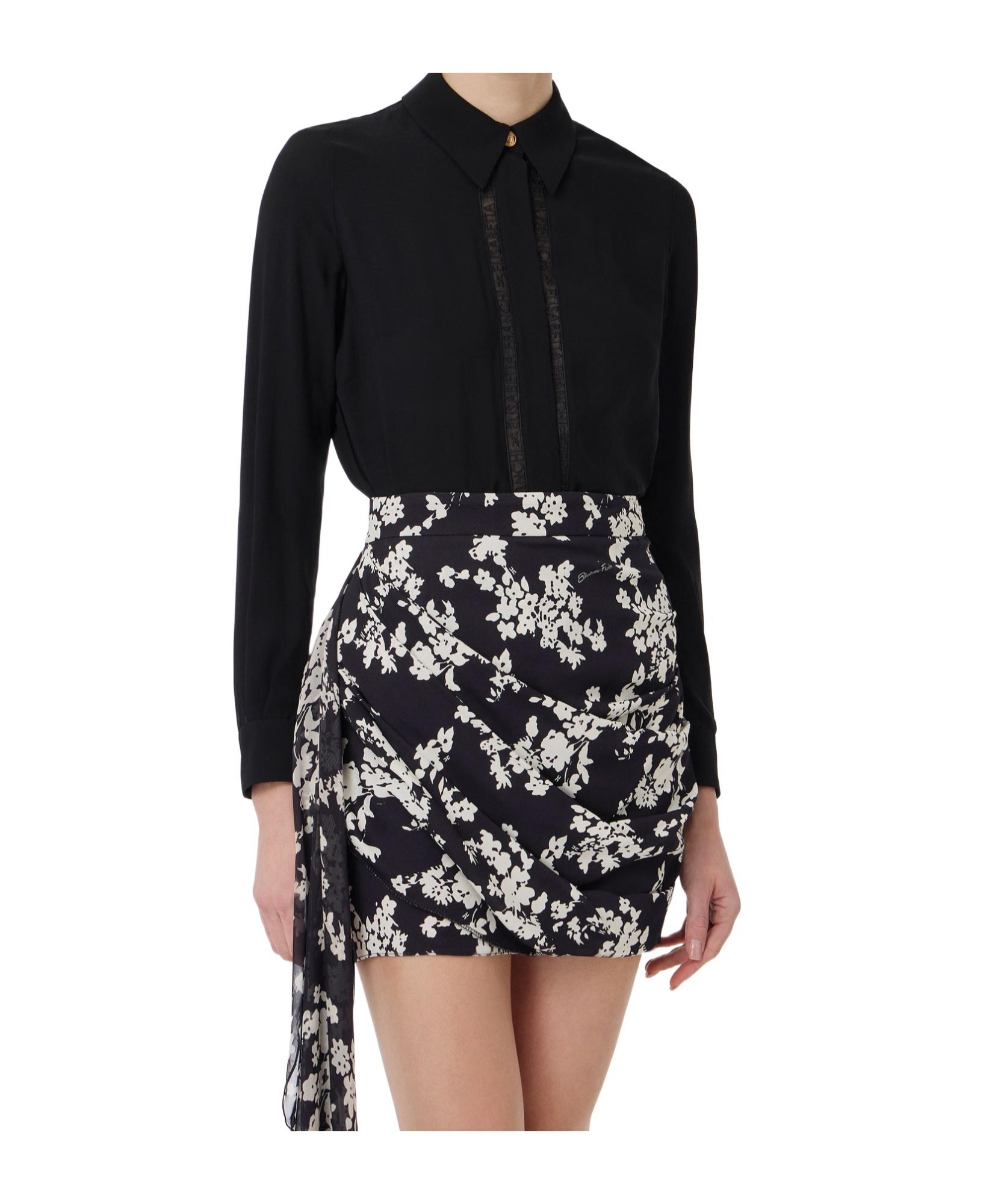 Elisabetta Franchi Blouse In Georgette Fabric With Lettering Bands In Black