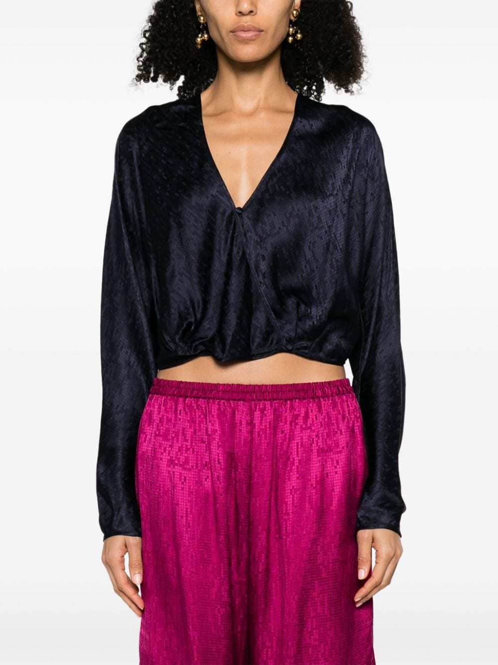 Shop Forte Forte Long-sleeved V-neck Blouse In Black