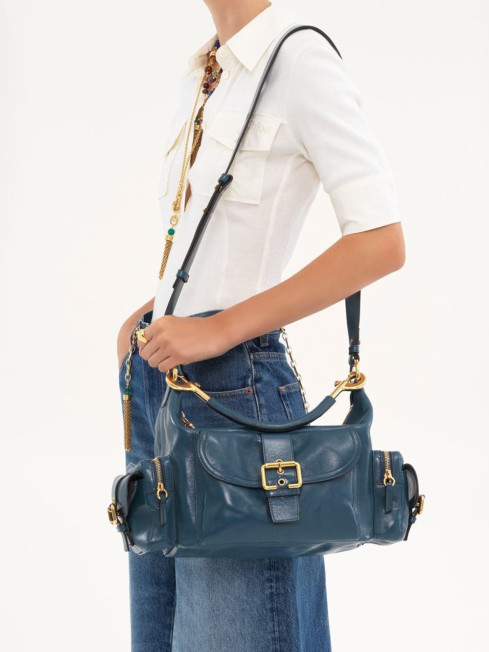 Chloé Womens Chloe Camera Medium Leather Shoulder Bag In Blue