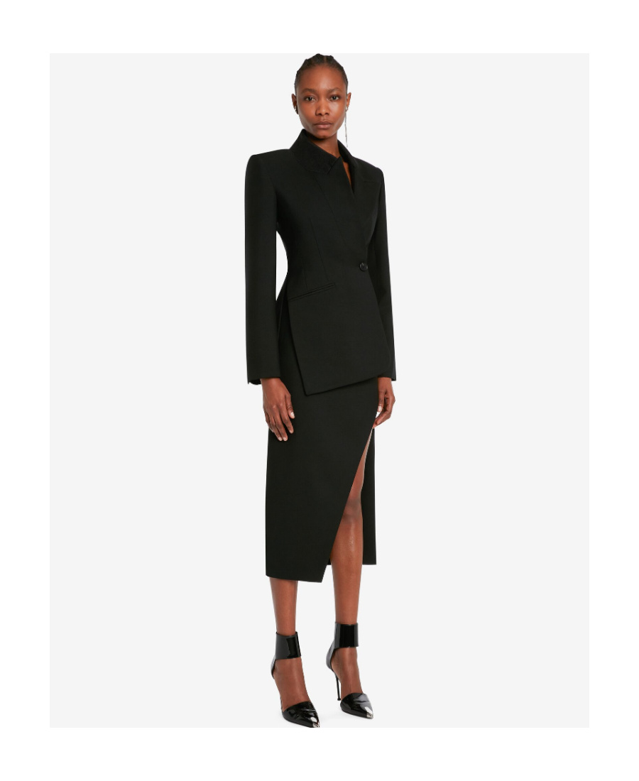 Shop Alexander Mcqueen Front-slit Knitted Skirt In Black