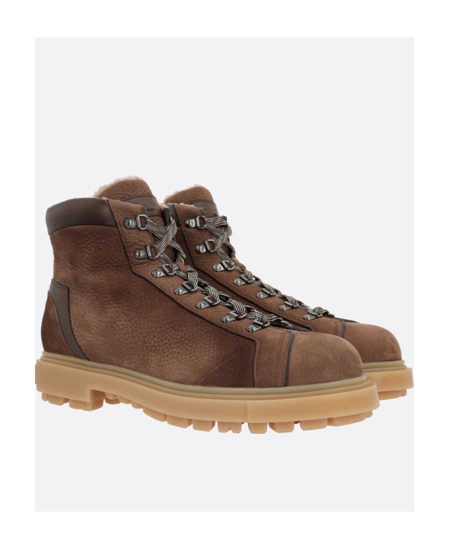 Santoni Lace-up Leather Ankle Boots In Brown