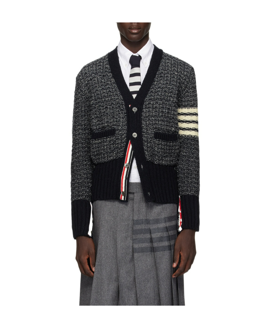 Thom Browne 4-bar Mélange-effect Cardigan In Black