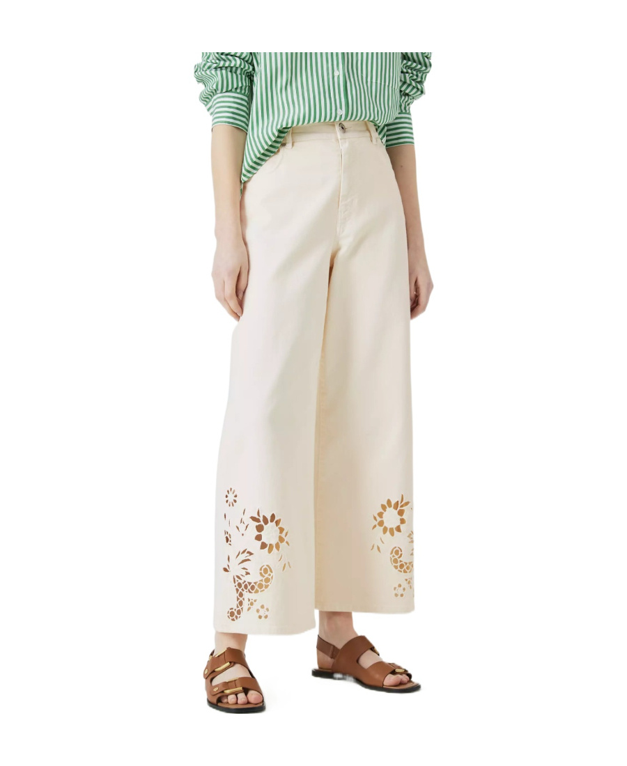 Weekend Max Mara Wool Canvas Wide-leg Pants In White