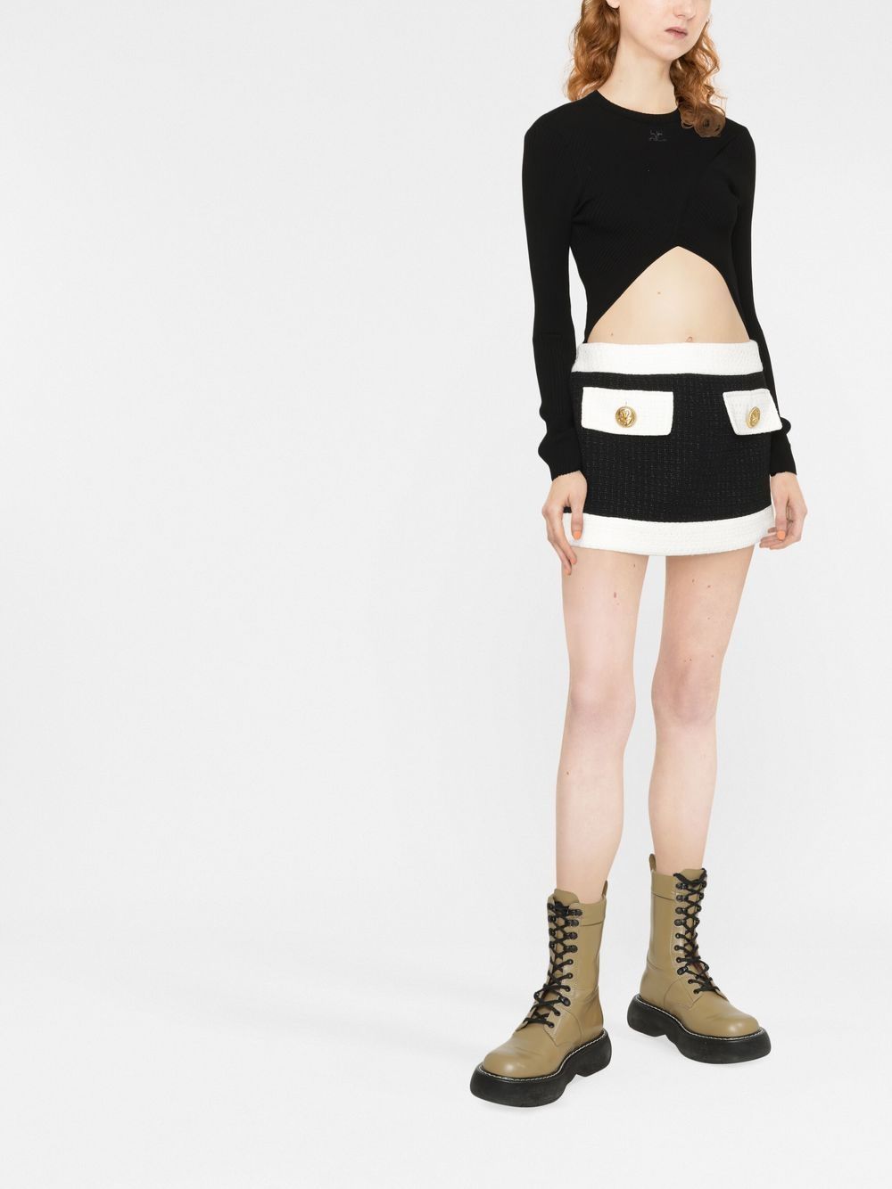 Dsquared2 Two-tone Tweed Miniskirt In Black