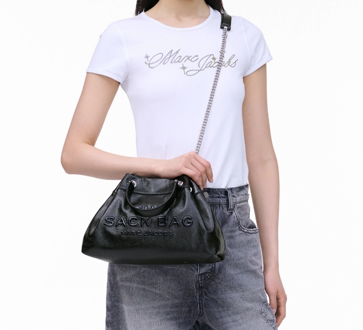 Marc Jacobs Structured Black Shoulder Bag With Drawstring Closure
