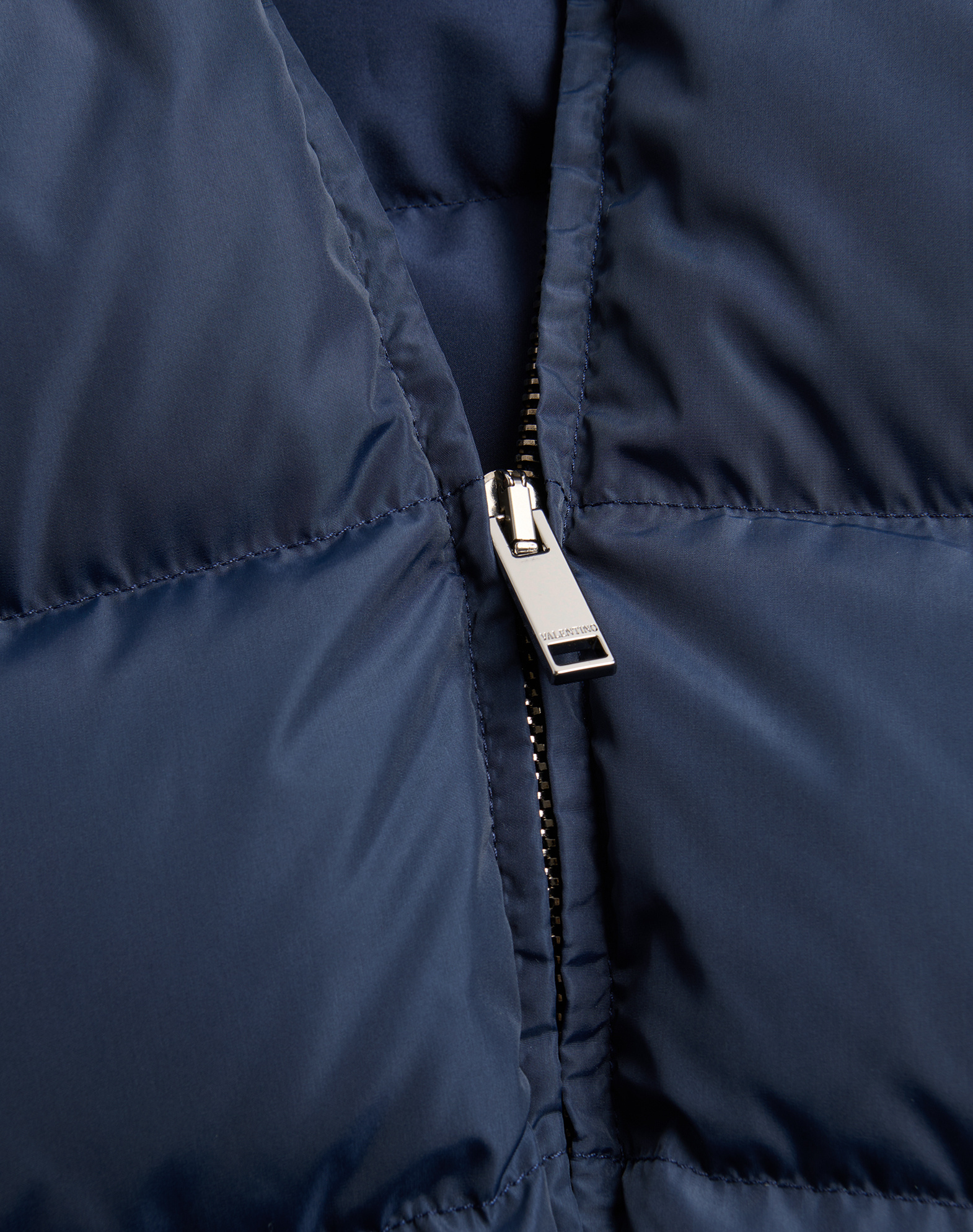 Valentino Nylon Hooded Down Jacket With Vlogo Patch In Blue