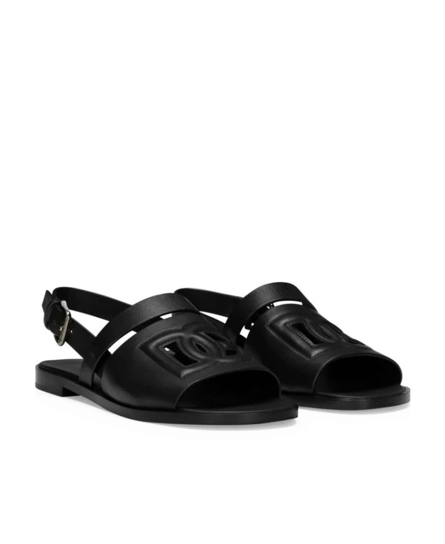 Dolce & Gabbana Logo-embossed Leather Slides In Black